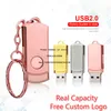 Logo Personnalisé gratuit Pink Metal Lecteur de clé USB 32G Porte-clés USB Stick Stick haute vitesse Mémoire 1/2 / 4/8 / 16/22/64 / 128GB Boucle rotative U Disk