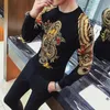 Nowy męski sweter bluzy odzież Gold Dragon Drukuj Mężczyźni Pullver Ekkek Kazak Club Party Stage Męski Trui Heren