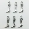 100pcs/Lot High Shoes Alloy Charms Pendant Retro Jewelry DIY Keychain Ancient Silver Pendant For Bracelet Earrings Necklace 19*8mm