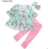 Baby kläder tjejer blomma toppar byxor insats t-shirts leggings ruffle tröjor klänning pp byxor huvudband korta outfits barn kläder czyq3701