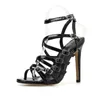 Venda quente-feminina Lace Up Summer Dress Open Toe Ankle Strap Sandals Hollow Stiletto Bomba Salto