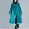 Corduroy Plus Size Solidne Vintage Kapturem Kobiety Trench Coat Casual Luźne Odzież 1021 Wiosna Jesień Długi Windbreaker Female1