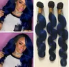 Fasci di capelli peruviani Body Wave Blue Ombre Tessuto bicolore nero e blu non trattato