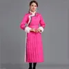 Abito casual lungo invernale Temperamento femminile Abbigliamento donna manica lunga sottile misto seta Ricamo Abito elegante in stile mongolo