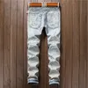 fori casuali dipinte Sokotoo uomini di jeans strappati biker per moto vintage light blue sottili pantaloni diritti del denim dei pantaloni lunghi