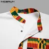 Men Shirt Streetwear estilo étnico impressão de mangas curtas Tops Stand Gollar Button Men Roupos Africanos Dashiki Camisa