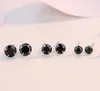 Enkla modesmycken 925 Sterling Silver Black Sapphire Cz Diamond GemStones Solitaire Women Wedding Party Men Stud Earring1973659