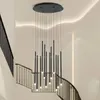 LED Chandelier Preto / Golden moderna iluminação para estar Sala de jantar Quarto Duplex Rotating Staircase ajustável Grande New Hanging Lamp MYY