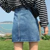 عتيقة عالية الخصر دينيم تنورة مصغرة خط أنثى الصيف الأزياء الأزرق الأزياء غير الرسمية جيب جين جان تنورات النساء MX190730