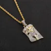 Nieuwe Koper Goud Kleur Plated Iced Out Jesus Gezicht Hanger Ketting Micro Pave CZ Steen Hip Hop Bling Jewelry276n