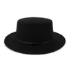 Fashion Wide Brim Elegant Lady Wool Pork Pie Boader Flat Top Hat för Kvinnors Mäns Felt Fedora Gambler Hat Cloche Bowler Hattar