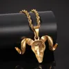 New Fashion Personalized Gold Plated Stainless Steel Vintage Goat Head Skull Pendant Mens Chain Necklace Hip Hop Punk Rapper Jewelry for Men