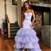 Niebo Blue Prom Suknia Tulle Wielo- warstwy wysokiej niskiej bez ramiączek Sheer Evening Dress Custom Made Puffy Ruffles Robe de Soiree 2018 Lady Event Dress