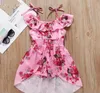 Baby Girl Dresses Kids Princess Summer Floral Dress Flowers Printed Dress Suspender Off Shoulder Dresses Irregular Beach Vintage Dress C5313