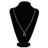 Rubis Diamant Collier Pendentif Glacé Plein Zircon Or Argent Plaqué Hommes Hip Hop Bijoux Cadeau