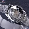 Orologio Forsining Bracciale Set Combinazione Argento Acciaio inossidabile Scheletro da uomo Meccanico trasparente Orologio da polso da uomo Cloc2367