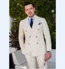 Przystojny Beige Men Ślubne Tuxdos Double-Breasted Groom Tuxedos Doskonała Mężczyźni Kurtka Blazer 2 Sztuka kostium (kurtka + spodnie + krawat) 2671