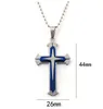 Collier pendentif croix à trois couches de bijoux pour hommes européens et américains fourchette distincte noir bleu