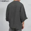 INCERUN осень Мужские футболки с длинным рукавом повседневная свободная посадка глубокий V-образным вырезом мужчины тройник топы туника Camisas Мужская одежда V200327