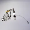 Free shipping-Small-Size Male stainless steel Cock Cage Chastity Art Device with long silica gel Catheter and non-slip ring/BDSM Sex toys