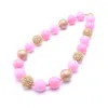 Pink+Gold Color Baby Kid Chunky Necklace Fashion Toddlers Girls Bubblegum Bead Chunky Necklace Jewelry Gift For Children