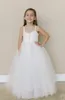 Cheap Spaghetti Tulle Flower Girls Dresses Simply Style Floor Length Girls Pageant Gowns Tiered Shiny Sequins Kids Formal Wear For Wedding