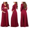 Autumn Maternity Vestres longos Vestido de gravidez feminino Roupas de manga comprida V para mulheres grávidas Vestidos de amamentação 14 cores