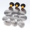 New Arrival # 1B / Grey 100% Virgin Humani Włosy Faliste 7a Brazylijski Body Wave Srebrny Szary Włosy Splot 3 Sztuk / partia Ombre Hair Extensions