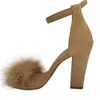 Hot Sale-Ladies Block High Heel Sandals Ankle Tie Up Fur Strappy Platforms Shoes Female Elegant zapatos mujer