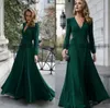 длинный рукав зеленый Вечерние платья 2020 элегантный сексуальный v шеи простой скромный Дешевые длинные рукава выпускного вечера платья на заказ робы де soirée