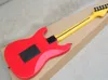 RedElectric Guitar with Reversed Headstock,Yellow Maple Neck,Black Pickguard,SSH Pickups,Can be Customized as Request