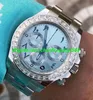 명품 시계 다이아몬드 베젤 40mm 아이스 블루 아랍어 레알 다이얼 스테인레스 스틸 팔찌 자동 패션 남자 시계 손목 시계