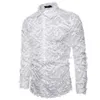 Svart Feather Lace Shirt Men Mode Se genom ClubWear Dress SHIRTS Mens Event Party Prom Transparent Chemise S-3XL