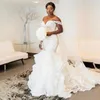 Robe de mariée sud-africaine de noiva robes de mariée sirène sur l'épaule Vintage volants en cascade organza perlé robes de mariée en cristal
