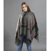 ファッション - 女性ウールチェック柄CardiganturtLeneckケープバットウィングスリーブニットポンチョフェムメ暖かい編み物ショールセーターファッションスカーフ