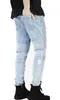2017 High Street Roupas De Roupas De Designer Calças Azul / Preto Destruído Mens Slim Denim Straight Biker Jeans Skinny Masculino Swag rasgado