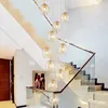 Luces colgantes de escaleras de cristal con personalidad nórdica, escalera giratoria, lámpara colgante LED minimalista moderna para apartamento, escalera, restaurante