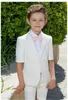 Summer White Boy's Formal Wear Peaked Lapel Short Sleeves Slim Fit Kids Wedding Tuxedos Prom Party Pants Suits (Jacket+Pants)