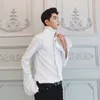 Camicia casual da uomo primaverile con volant in bianco e nero Camisa Fashion Masculina Solid Wedding Gothic3008