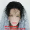 Фронтальные парики Косплей Синтетический парик фронта шнурка с детскими волосами Ombre Светло-голубые длинные вьющиеся волосы для женщин4054347