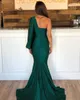 Green Evening Dresses Long Satin One Shoulder Mermaid Evening Dress Pleat Formell Kappor Prom Party Dress Robe de Soiree