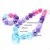 Violet + bleu couleur enfant gros collier bracelet ensemble mode bricolage enfants fille enfant en bas âge Bubblegum grosse perle collier ensemble de bijoux