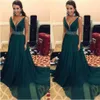 Dark Green Prom Dresses Chiffon Beaded Waist V Neck Sweep Train Ruched Pleats Custom Made Evening Party Gowns Formal Ocn Wear 403