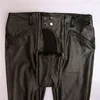 Calça masculina Sexy Fashion City Mens Just Latex Leather PU Skintight Motorcycle Zipper Open Biker Crotch Casual Pencil Trousers1