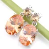 Easter Gift 2 Pieces 1 Set Champagne Morganite Gems LuckyShine Silver Women's Oval Zircon Pendants Stud Earrings Jewelry Sets