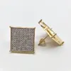 18K GOLD HIPHOP CZ ZIRCON Square Stud أقراط 0.7-1.6 سم للرجال للنساء والفتيات الهدايا الزركوني المكعب المثلجة