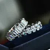 Sparkling Hot Sale Handmade Luxury Jewelry 925 Sterling Silver White Topaz Diamond Eternity Party Women Wedding Engagement Band Ring Gift