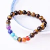 7 Chakra Strand Healing Yoga Stretch Pärlor Armband Natural Gemstone Energy Crystal Agate 8mm Round Armband för kvinnor Män