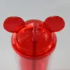 450 ml muis oor tumbler 8 kleuren dubbelwandige acryl koepel tumbler transparant met dezelfde kleur stro