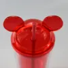 Gobelet d'oreille de souris 450ML 8 couleurs gobelet à dôme acrylique à double paroi transparent avec paille de même couleur